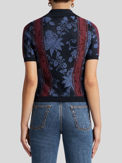 KNIT JACQUARD POLO SHIRT WITH FLORAL MOTIF
