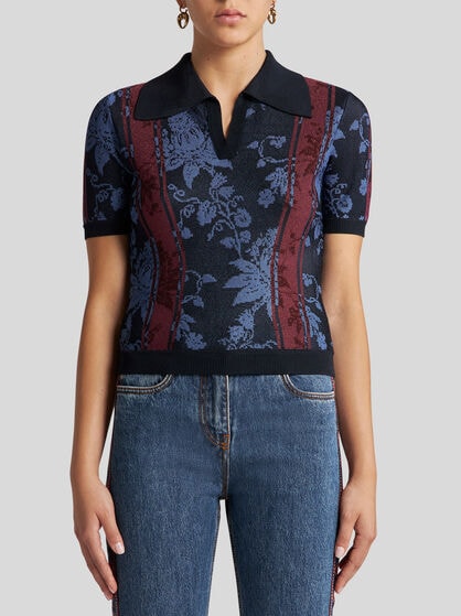 KNIT JACQUARD POLO SHIRT WITH FLORAL MOTIF