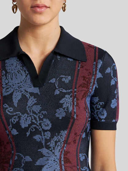 KNIT JACQUARD POLO SHIRT WITH FLORAL MOTIF