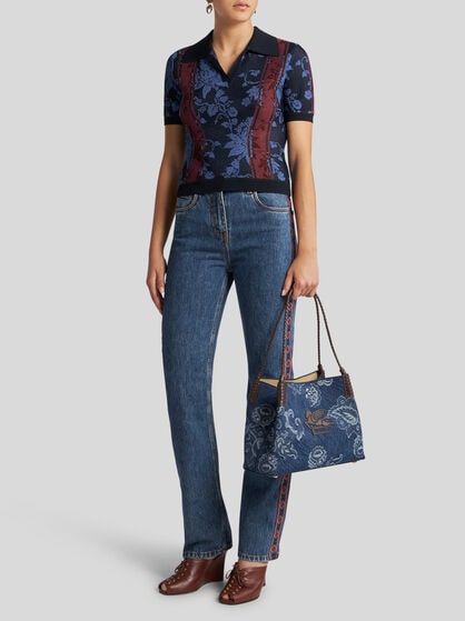KNIT JACQUARD POLO SHIRT WITH FLORAL MOTIF