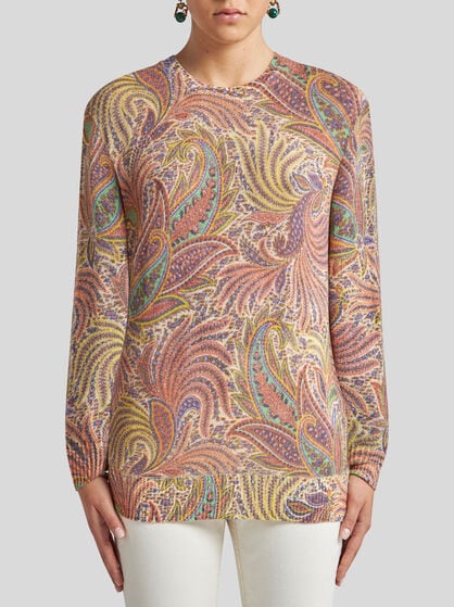 CREW-NECK SWEATER WITH FOLIAGE MOTIF