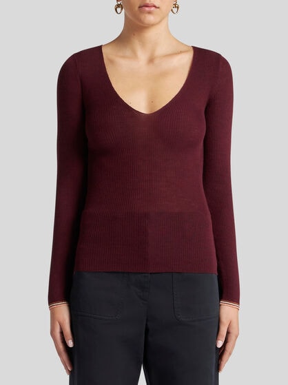 WOOL JACQUARD V-NECK SWEATER