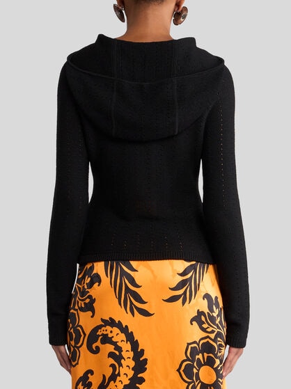 KNIT TOP WITH HOOD AND PUNCHED DETAIL