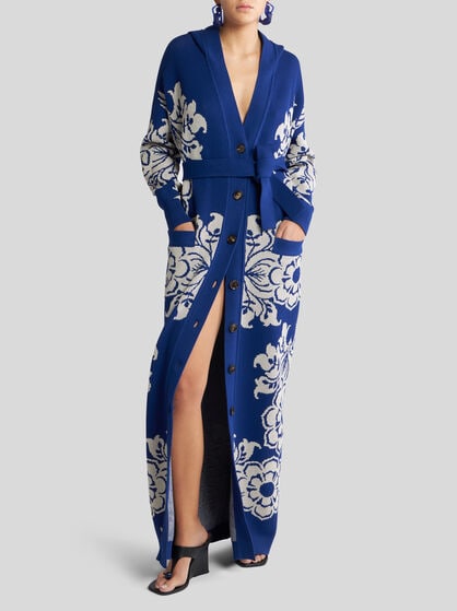 LONG FLORAL JACQUARD CARDIGAN