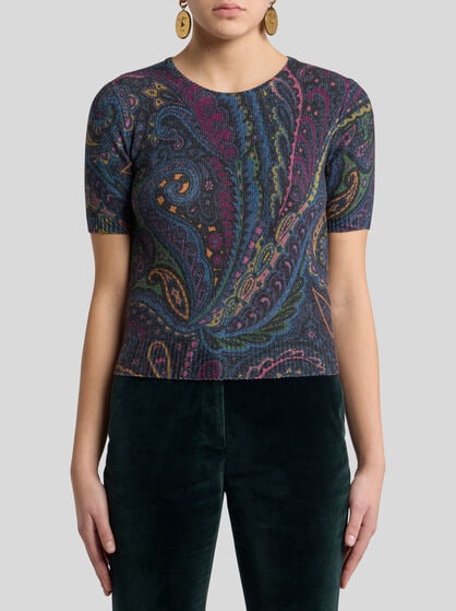 WOOL AND CASHMERE TOP WITH PAISLEY PRINT