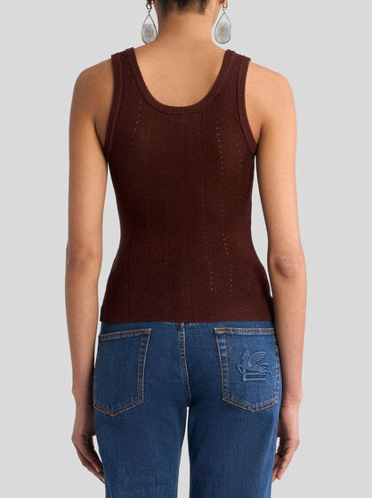 KNIT VEST TOP WITH HOOD AND PUNCHED DETAIL