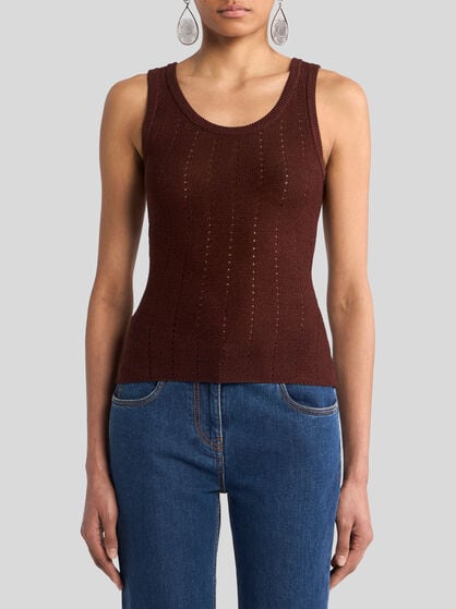 KNIT VEST TOP WITH HOOD AND PUNCHED DETAIL