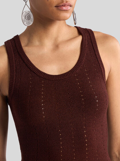 KNIT VEST TOP WITH HOOD AND PUNCHED DETAIL