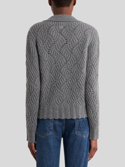 CASHMERE POLO SWEATER WITH PERFORATED MOTIF