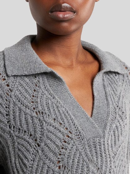 CASHMERE POLO SWEATER WITH PERFORATED MOTIF
