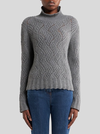 TURTLENECK CASHMERE SWEATER WITH PERFORATED MOTIF