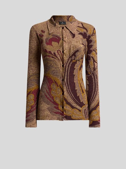 RIBBED WOOL CARDIGAN WITH DAFFODIL MOTIF