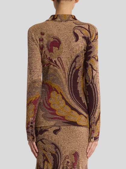 RIBBED WOOL CARDIGAN WITH DAFFODIL MOTIF