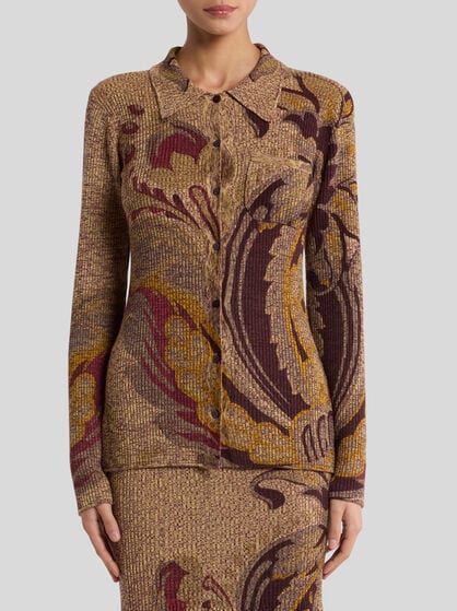 RIBBED WOOL CARDIGAN WITH DAFFODIL MOTIF