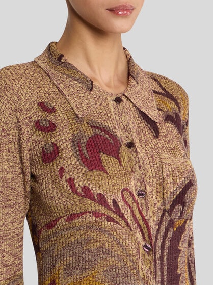 RIBBED WOOL CARDIGAN WITH DAFFODIL MOTIF