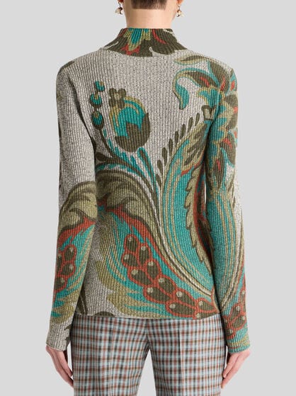 RIBBED WOOL TURTLENECK SWEATER WITH DAFFODIL PRINT