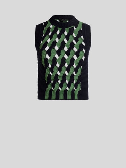 オープンワークニット ウエストコート