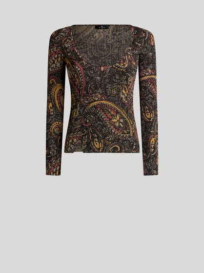 RIBBED SWEATER WITH FLORAL PAISLEY MOTIF