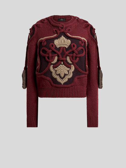 RIBBED WOOL SWEATER WITH TASSELS AND EMBROIDERY
