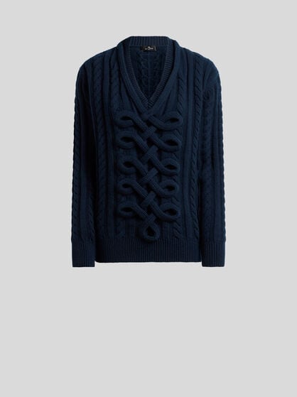 RIBBED WOOL-BLEND SWEATER WITH WOVEN DETAILING