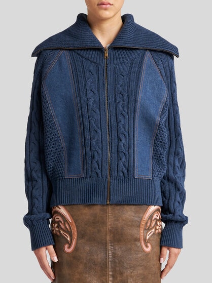 CARDIGAN WITH ZIP AND DENIM INSERTS