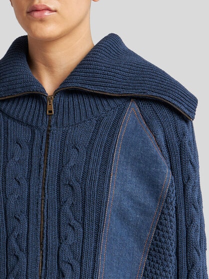 CARDIGAN WITH ZIP AND DENIM INSERTS