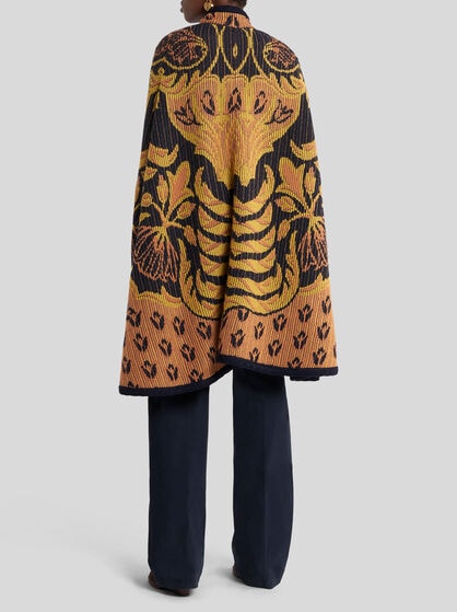 WOOL- AND COTTON-BLEND JACQUARD CAPE