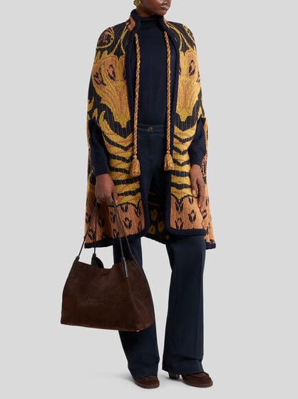WOOL- AND COTTON-BLEND JACQUARD CAPE