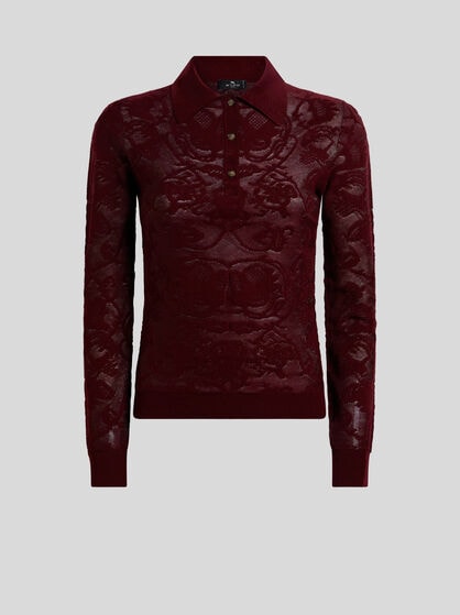 LONG-SLEEVED WOOL JACQUARD POLO SHIRT WITH PLACED MOTIF