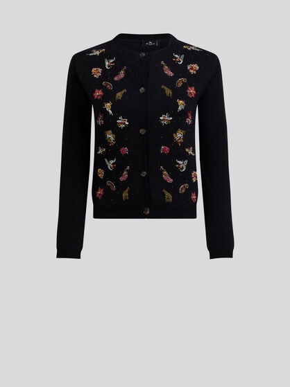 WOOL AND CASHMERE CARDIGAN WITH EMBROIDERY AND BEADS