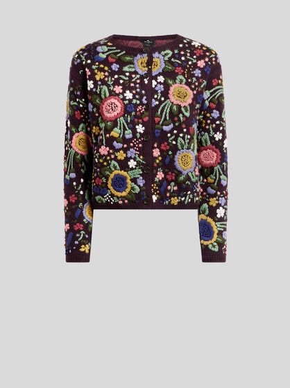 WOOL CARDIGAN WITH FLORAL EMBROIDERY