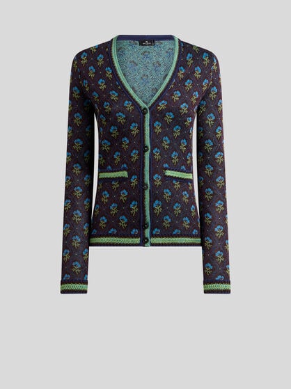 JACQUARD CARDIGAN WITH DIAMOND FLOWER MOTIF