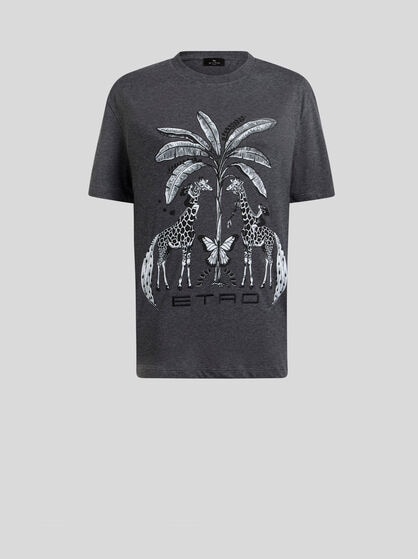 COTTON JERSEY T-SHIRT WITH PLACED GIRAFFE PRINT
