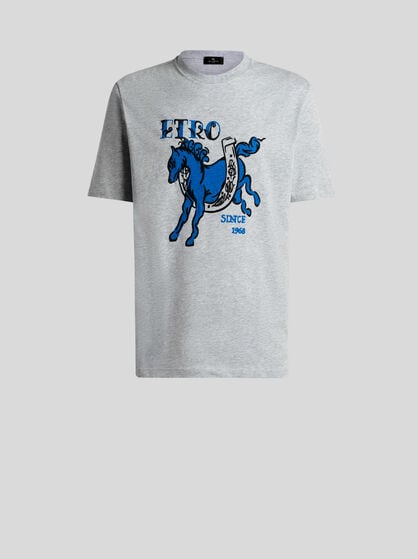 COTTON JERSEY T-SHIRT WITH PEGASO PRINT AND LOGO