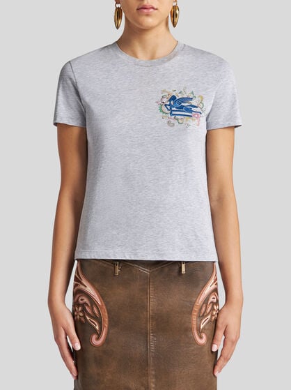 T-SHIRT WITH EMBROIDERED PEGASO AND MONOGRAM