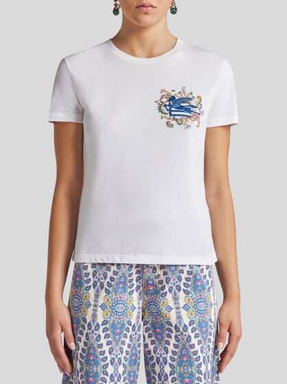 T-SHIRT WITH EMBROIDERED PEGASO AND MONOGRAM