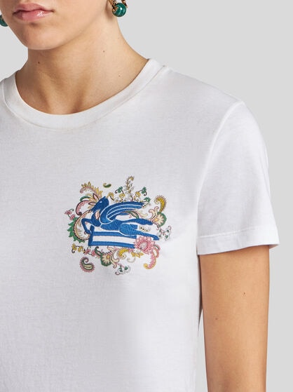 T-SHIRT WITH EMBROIDERED PEGASO AND MONOGRAM