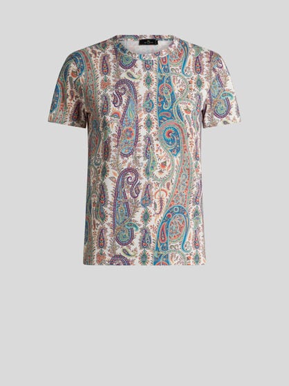 ボタニカル ペイズリーモチーフ コットン Tシャツ