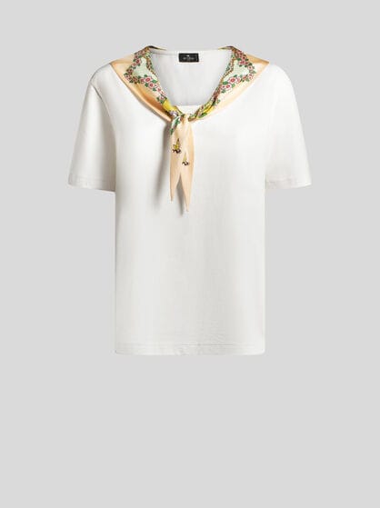 COTTON T-SHIRT WITH SILK SCARF MOTIF