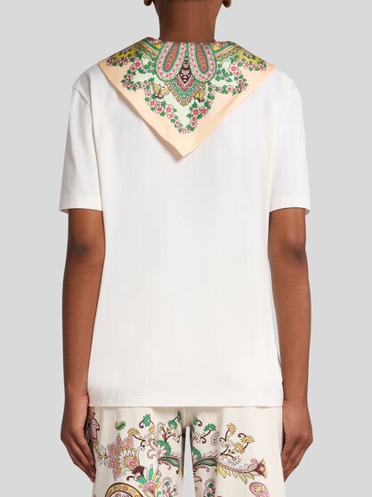 COTTON T-SHIRT WITH SILK SCARF MOTIF