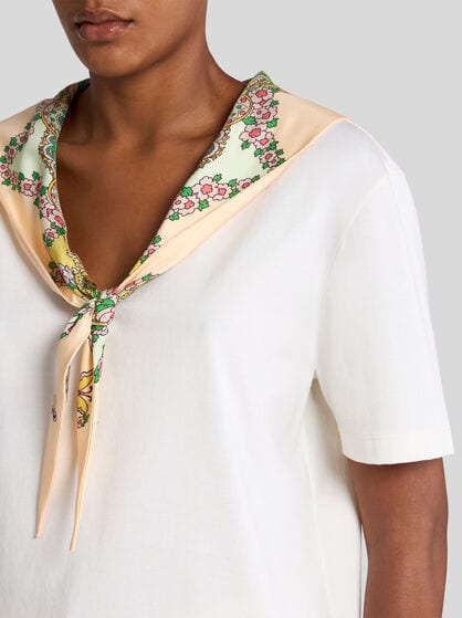 COTTON T-SHIRT WITH SILK SCARF MOTIF