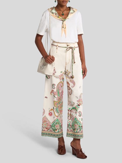 COTTON T-SHIRT WITH SILK SCARF MOTIF