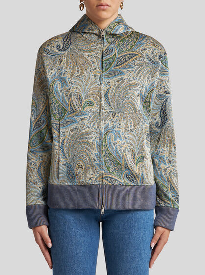 PAISLEY JACQUARD ZIPPED SWEATSHIRT