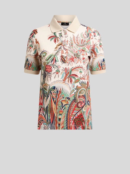 COTTON PIQUE POLO SHIRT WITH PAISLEY FOLIAGE MOTIF