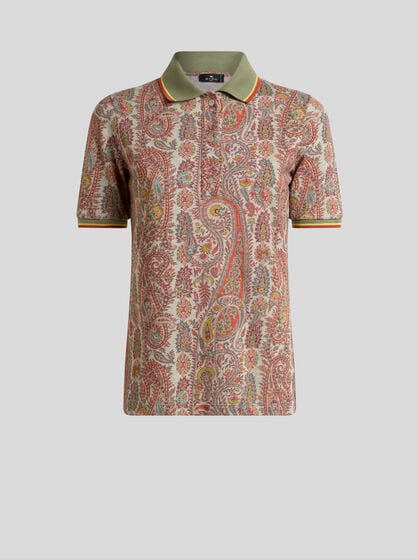 ボタニカル ペイズリーモチーフ コットンピケ ポロシャツ