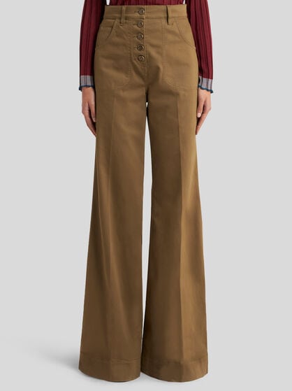FLARED DENIM JEANS WITH PEGASO BUTTONS