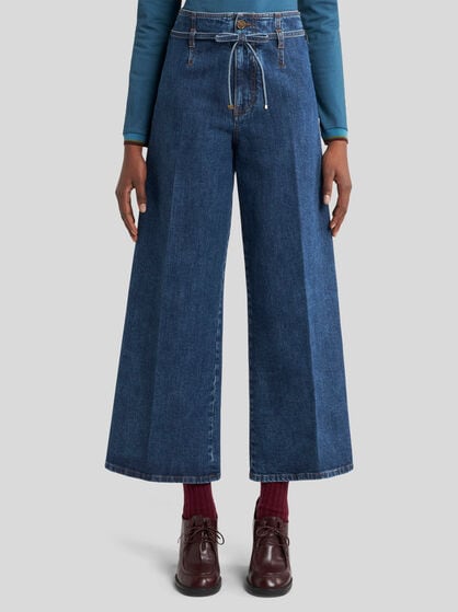 CULOTTE JEANS WITH BELT AND EMBROIDERY