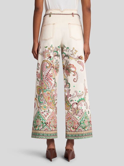 CULOTTE JEANS WITH BELT AND PAISLEY MOTIF