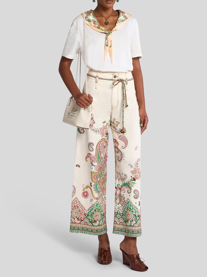 CULOTTE JEANS WITH BELT AND PAISLEY MOTIF