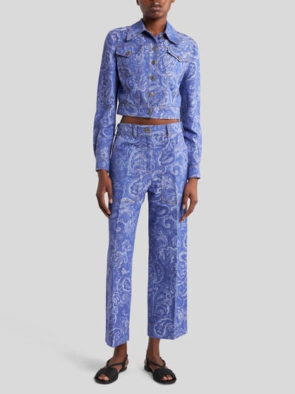 STRAIGHT-CUT JACQUARD DENIM JEANS